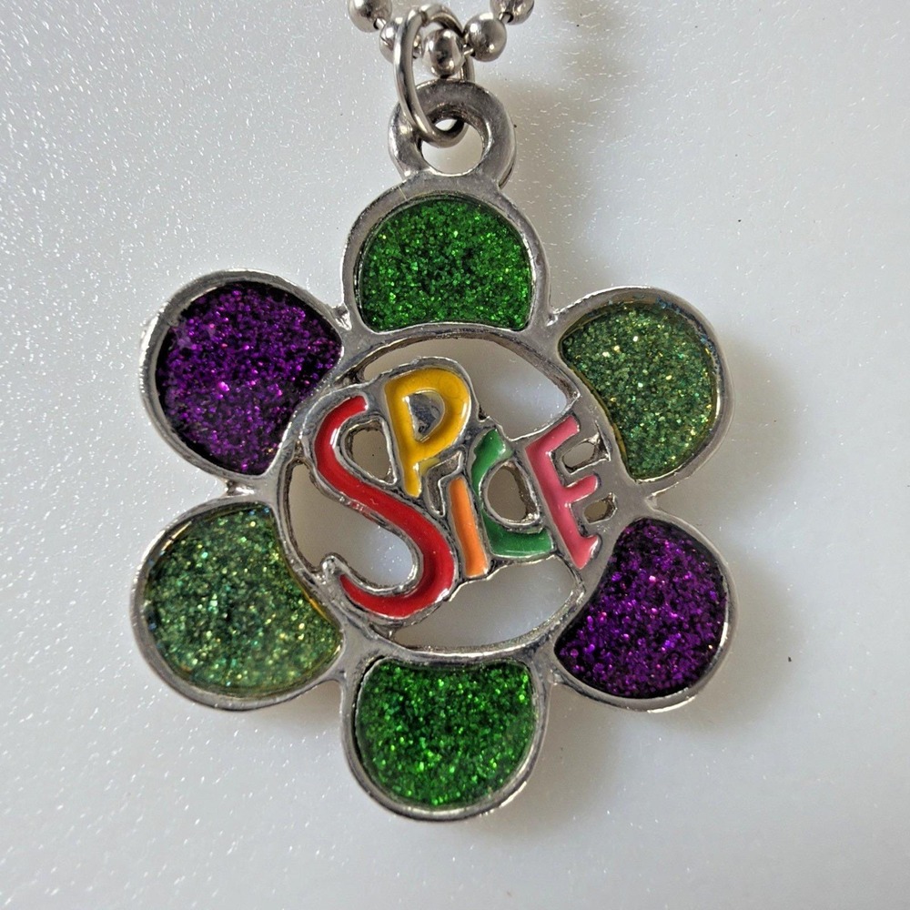 Vintage Spice Girls Sparkly Flower Shape SPICE Necklace Pendant Rare